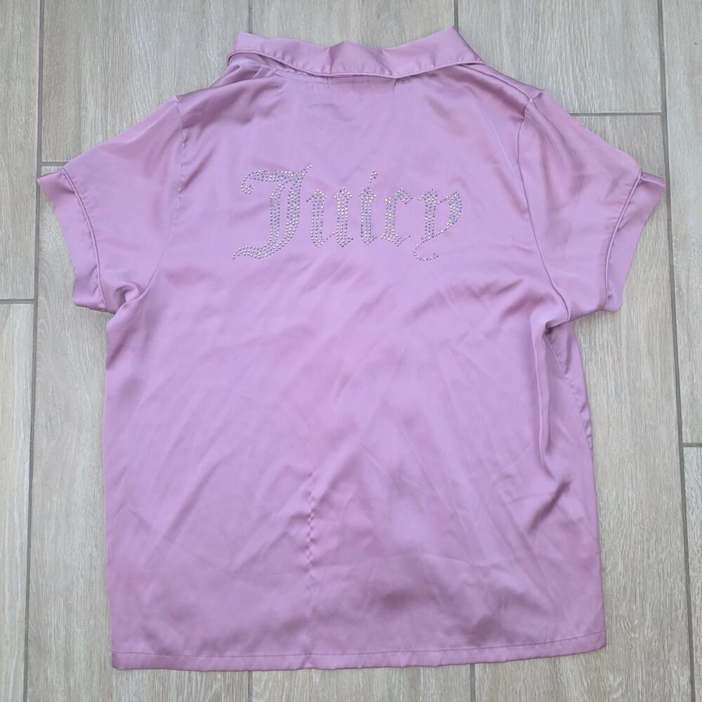 Juicy Couture Sleep Shirt Womens XL Pink Rhinestone Logo Button Pajama Top